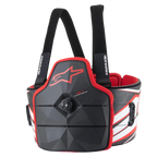 Alpinestars AK-1 Kart Body Protector, Karting Torso Guard, Black White and Red, featuring a speed-lace dial closure, carbon fiber texture rib panels, and red Astars logo, professional FIA-homologated safety gear