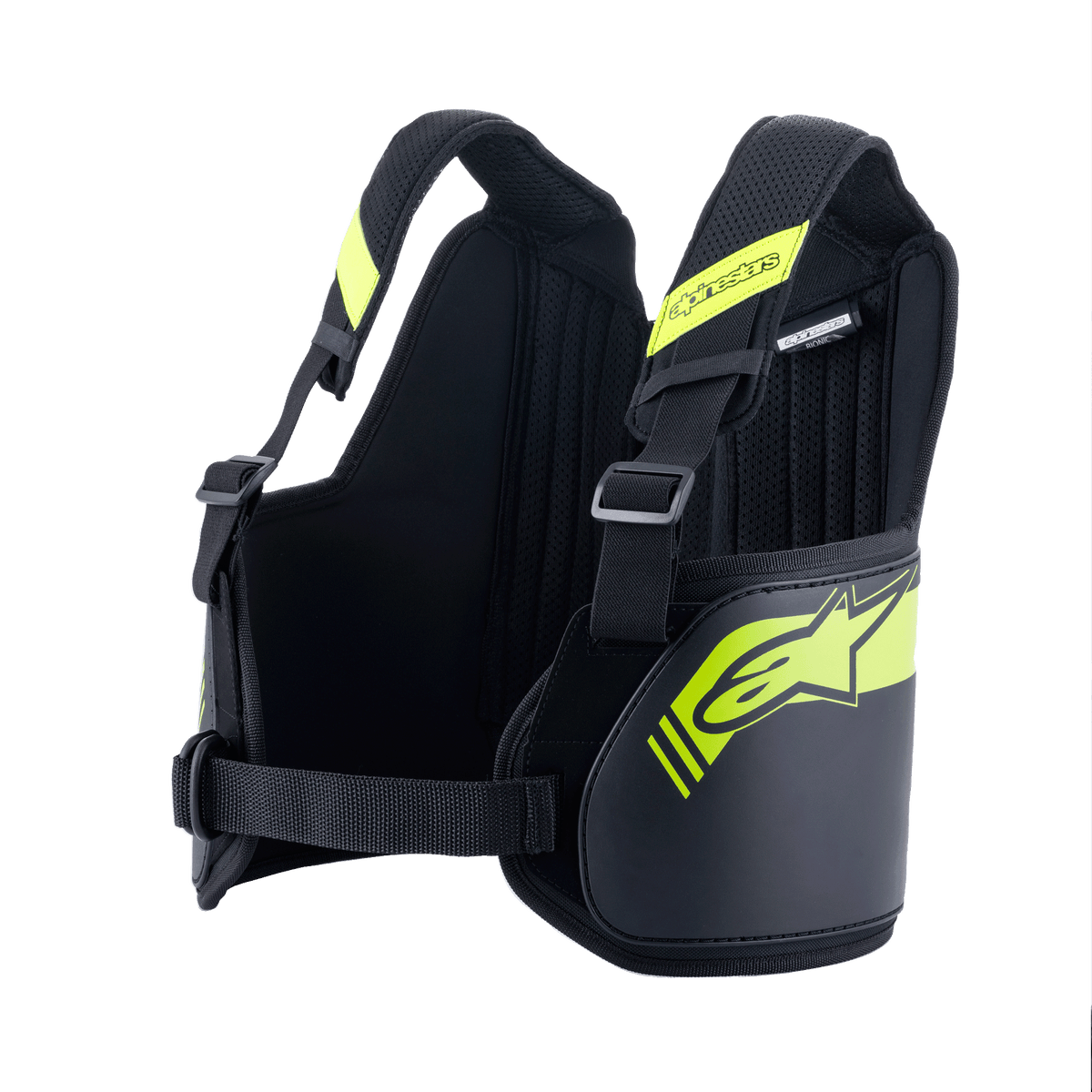 Alpinestars Bionic Rib Support, protection de côtes pour le karting, noir et jaune fluo, sangles ajustables et ceinture thoracique centrale, intérieur en mesh respirant avec panneaux rembourrés, design ergonomique pour la protection en karting