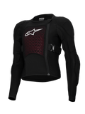 Alpinestars Bionic Plasma LT Youth Protection Jacket, Black and Red, Motorcycle Protective Gear, featuring padded shoulders and elbows, offset front zipper, adjustable side straps, and textured chest panel with white logo