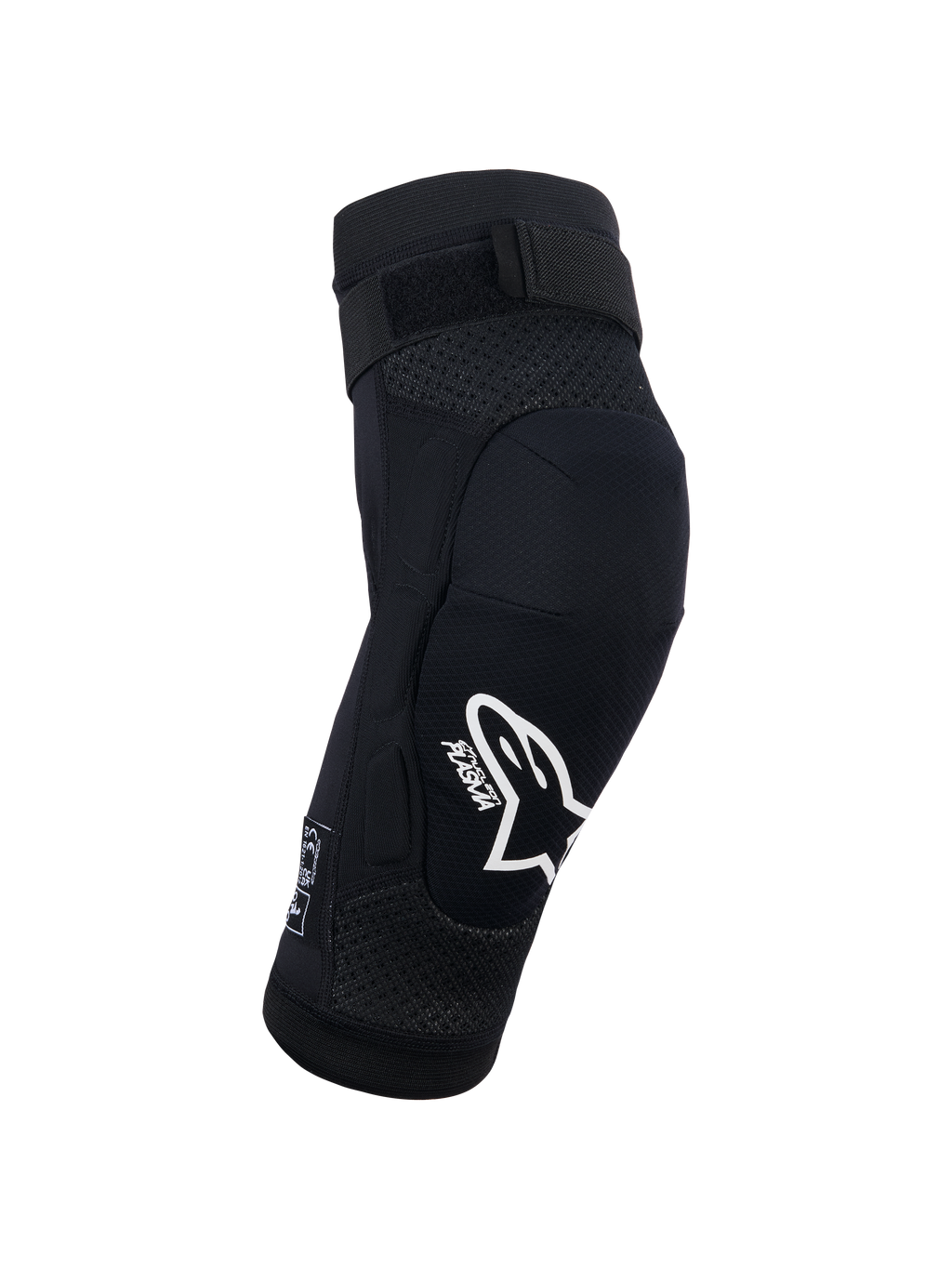 Alpinestars Bionic Plasma Youth, genouillère de protection pour jeune, noire, équipement de protection pour motocross, logo Alpinestars et marquage Plasma blancs, châssis en maille 3D, sangle supérieure ajustable, design ergonomique profilé