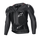 Alpinestars Youth Bionic Action V2 Protection Jacket, Motocross Body Armor, Black with white logos and red accents, honeycomb ventilation pattern on chest and shoulders, adjustable waist strap, durable impact protection for young riders