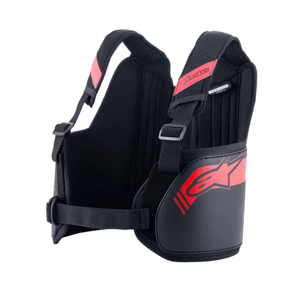 Alpinestars Youth Bionic Rib Support, protège-côtes de karting pour enfant, noir et rouge, bretelles réglables en mesh 3D, panneaux latéraux rigides avec logo étoile rouge, sangle de taille ajustable pour un maintien sûr