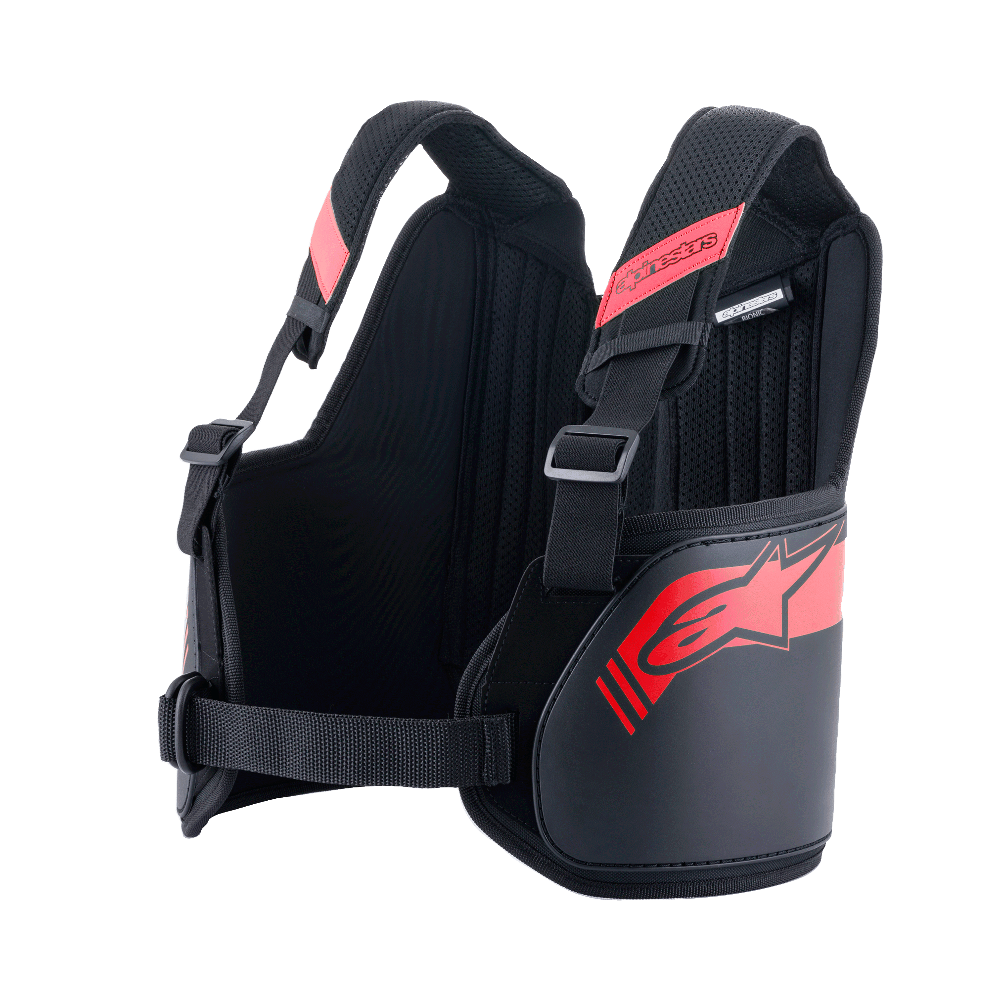 Alpinestars Youth Bionic Rib Support, protège-côtes de karting pour enfant, noir et rouge, bretelles réglables en mesh 3D, panneaux latéraux rigides avec logo étoile rouge, sangle de taille ajustable pour un maintien sûr