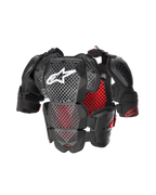 Alpinestars A-10 V2, protection de poitrine complète pour motocross, noir et rouge, plaques perforées et doublure alvéolée rouge, logo Alpinestars blanc sur la poitrine