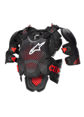 Alpinestars Protection De Poitrine Complète A-10 V2, équipement de protection de moto tout-terrain, noir et rouge, avec plaque de poitrine perforée et logo blanc, certifié CE
