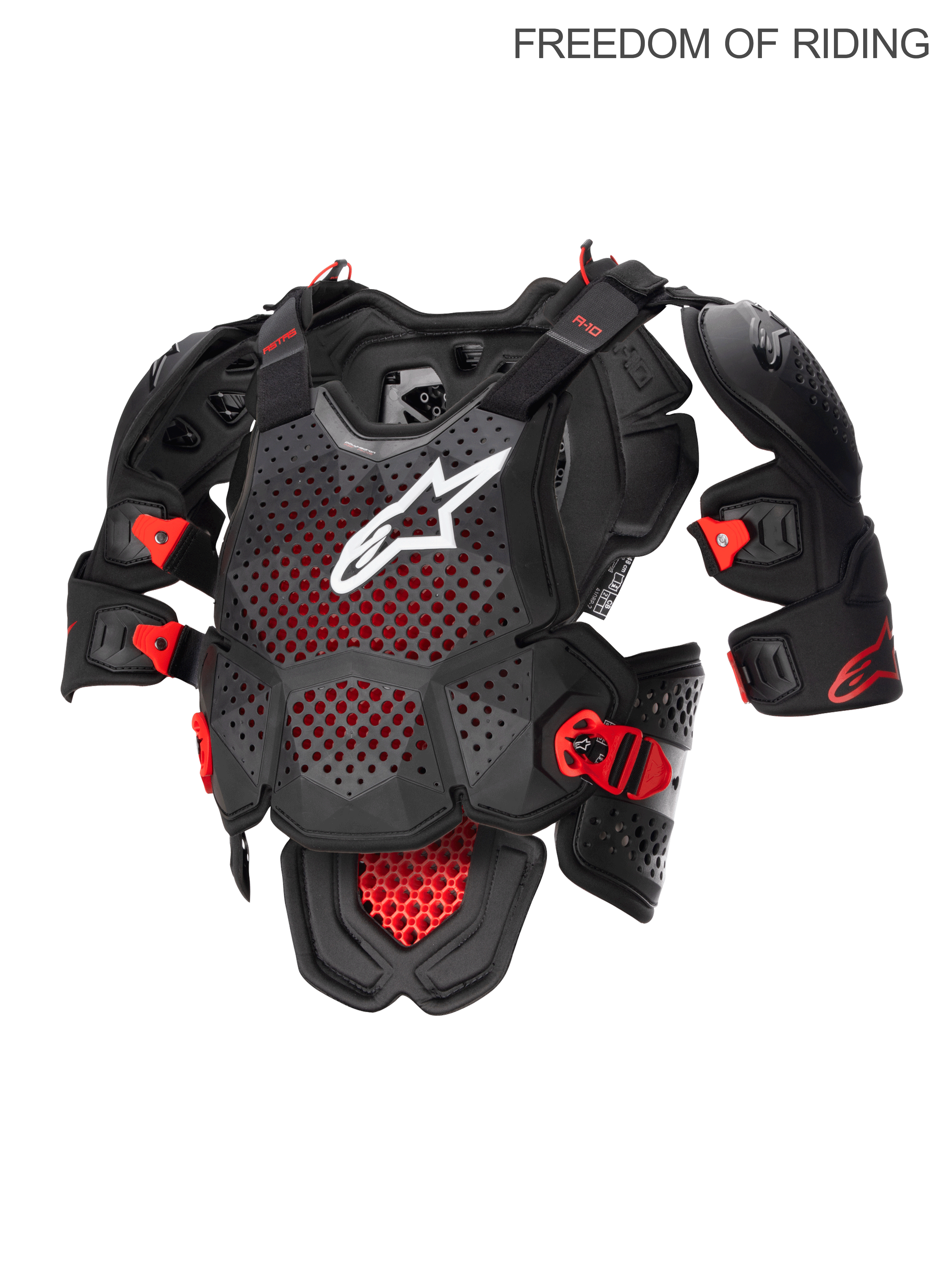 Alpinestars Protection de poitrine complète A-10 V2, équipement de protection pour motocross et tout-terrain, homme, noir anthracite et rouge, technologie hybride Polyhedron hautement ventilée, protections d'épaules intégrées, certifiée CE Niveau 2