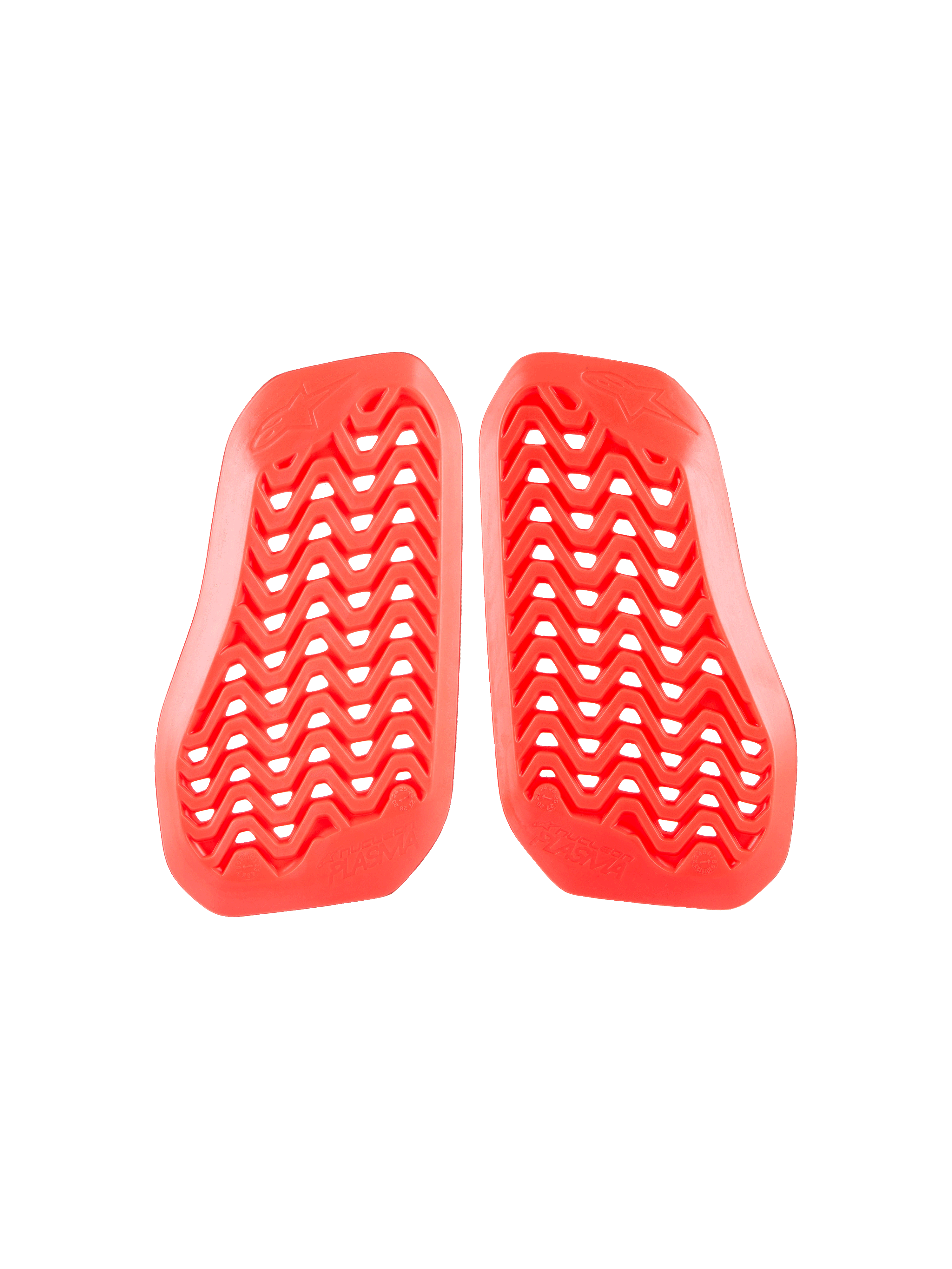 Alpinestars Nucleon Plasma Divided Chest Protector, insert de protection de poitrine rouge pour moto, motif en zigzag ventilé avec trous perforés, protection contre les impacts certifiée CE, construction légère en deux parties