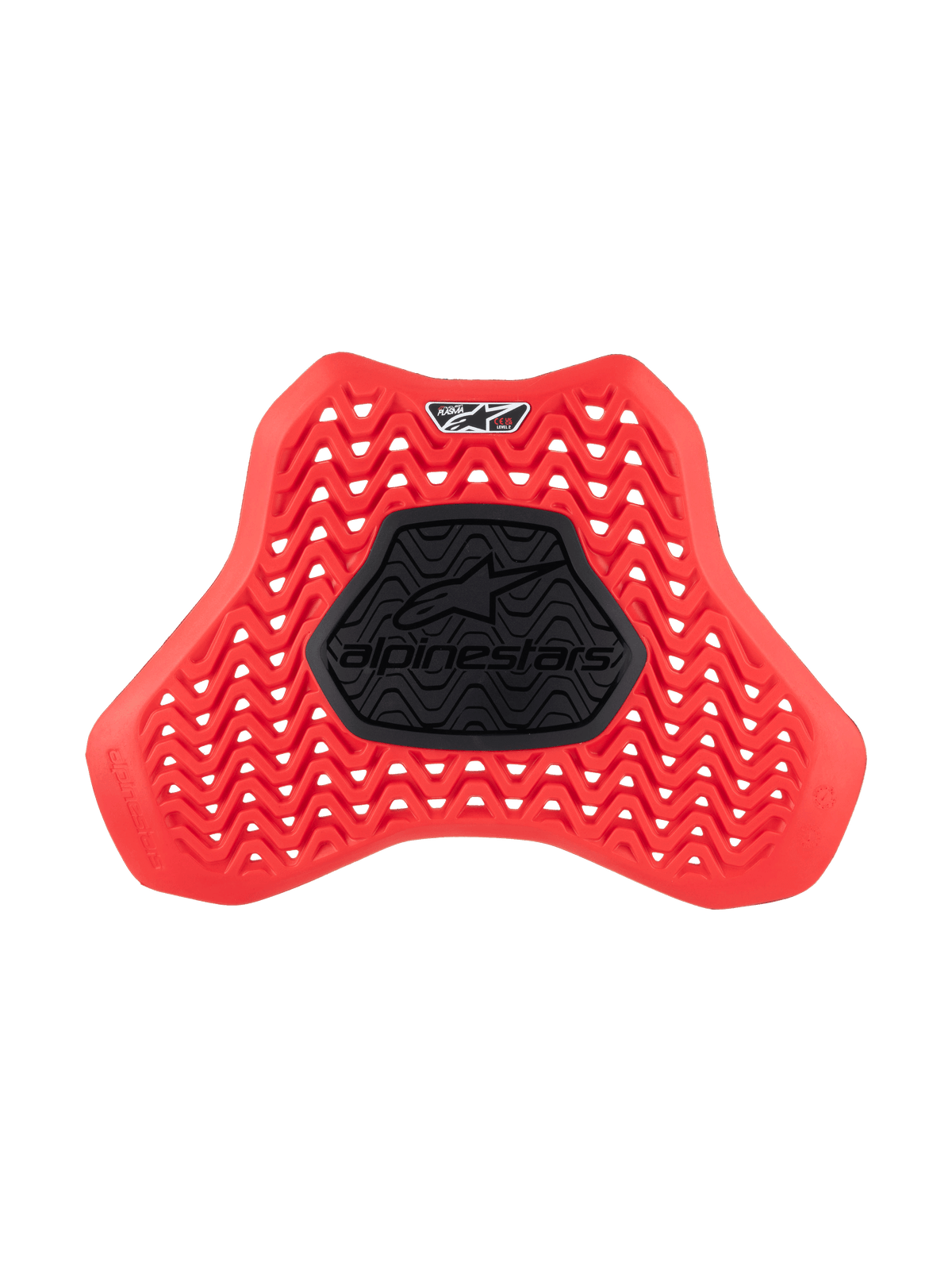Insert de protection thoracique Alpinestars Nucleon Plasma, protection de poitrine pour moto, rouge et noir, motif ondulé ventilé pour la circulation de l'air, zone centrale semi-rigide noire avec logo Alpinestars, conception ergonomique pour la protection contre les chocs