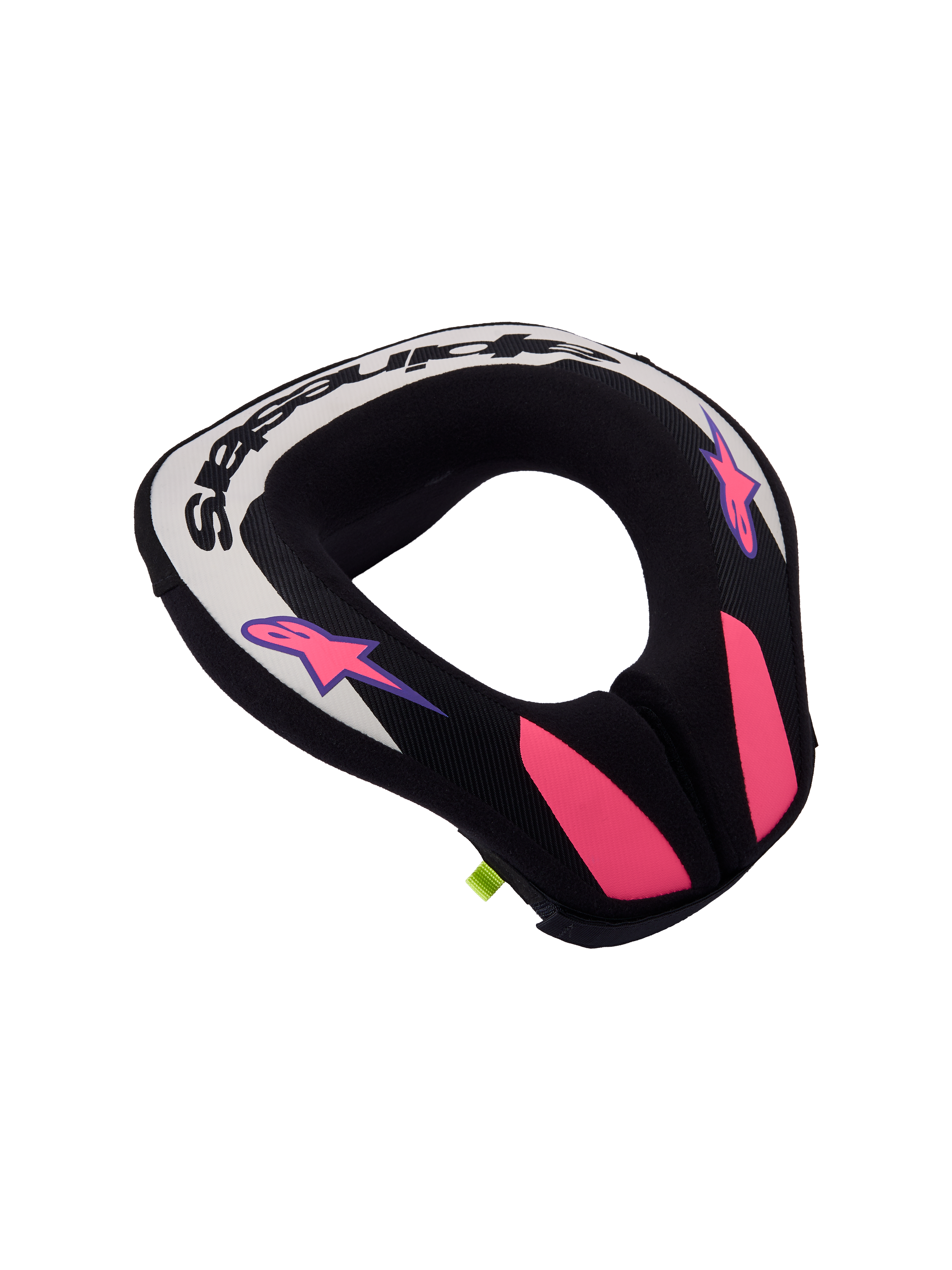 Alpinestars coussin de cou Sequence Junior, protection ergonomique de motocross pour jeunes pilotes, noir et gris à accents violets.