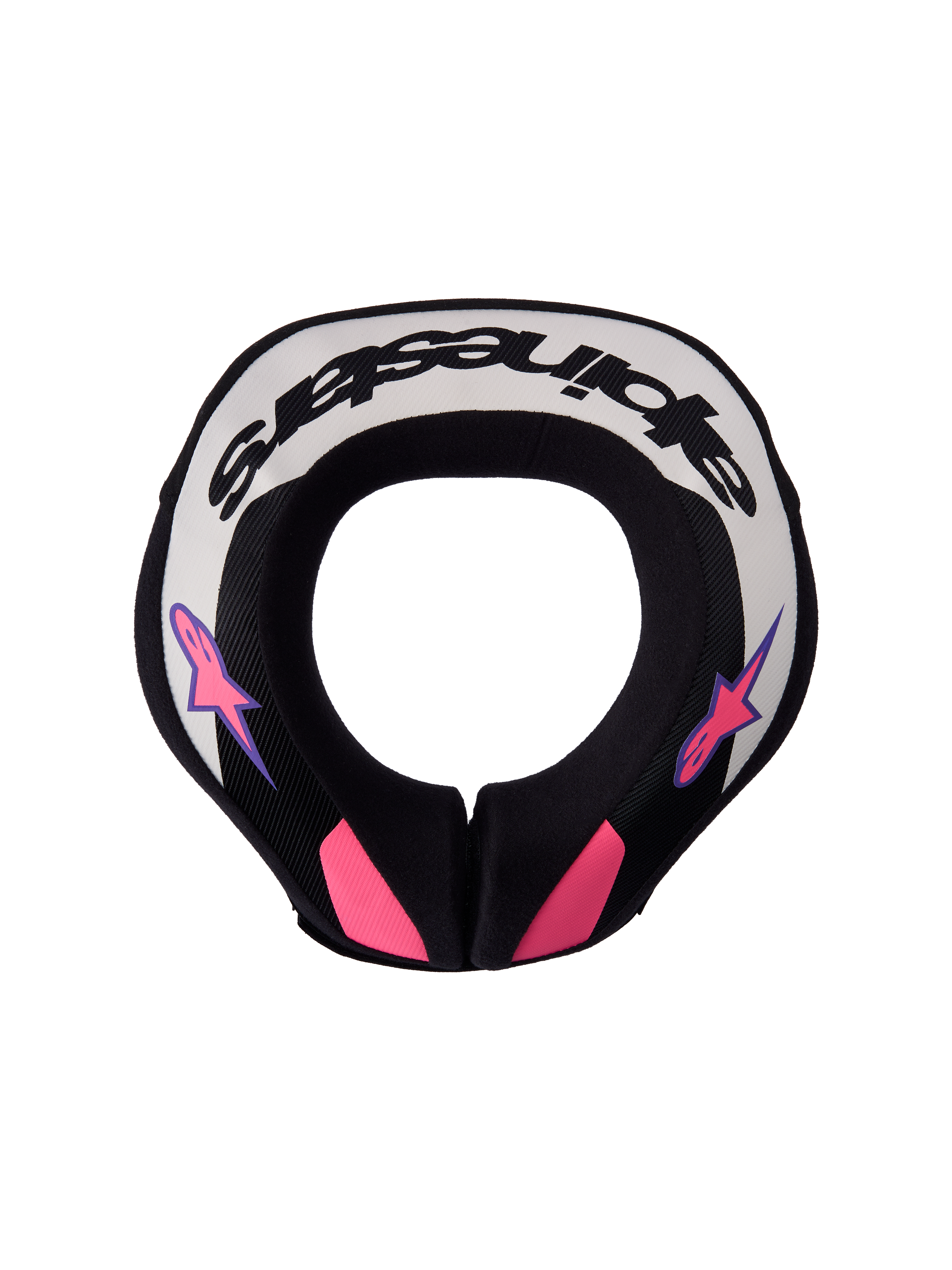 Alpinestars Coussin De Cou Sequence Junior, protection de motocross pour enfant, noir, gris clair et violet, vue de dessus.