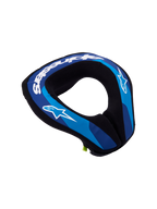 Alpinestars coussin de cou Sequence Junior, protection bleue et blanche pour motocross enfant, mousse double densité.