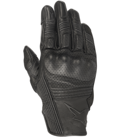 Alpinestars Mustang V2 Gloves, Black Leather Motorcycle Gloves, Perforated Design with Integrated Knuckle Protection, Accordion Stretch Panels on Fingers, Embossed Star Logo, Urban Short-Cuff Style