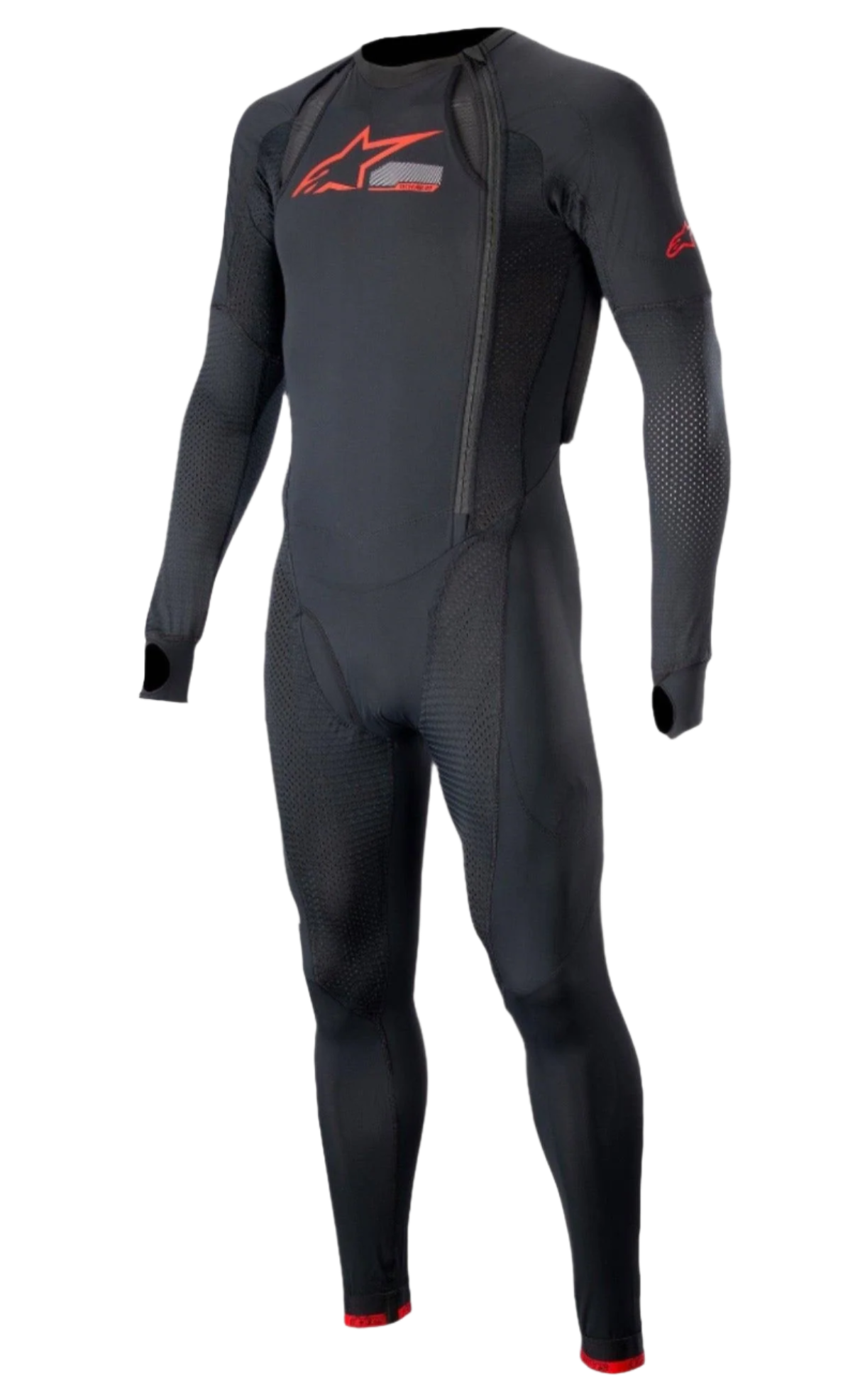 Alpinestars Tech-Air 10 Race, sous-couche longue pour homme, noire et rouge vif, avec maille respirante pour la course.