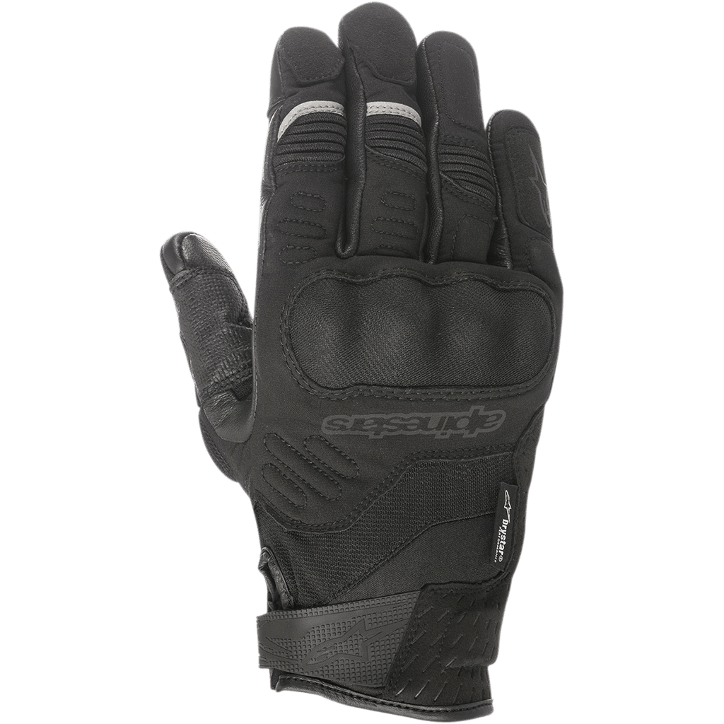 Gants Alpinestars C-30 Drystar®, gants de moto noirs, protection des articulations rigide surmoulée, construction en textile extensible et softshell, sangle de poignet Velcro, accents réfléchissants gris discrets sur les doigts.