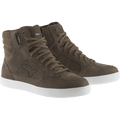 Chaussure imperméable Alpinestars J-6, baskets montantes marron, semelles blanches en caoutchouc, chaussures de moto urbaines décontractées, avec tige en cuir marron, col de cheville rembourré et œillets métalliques