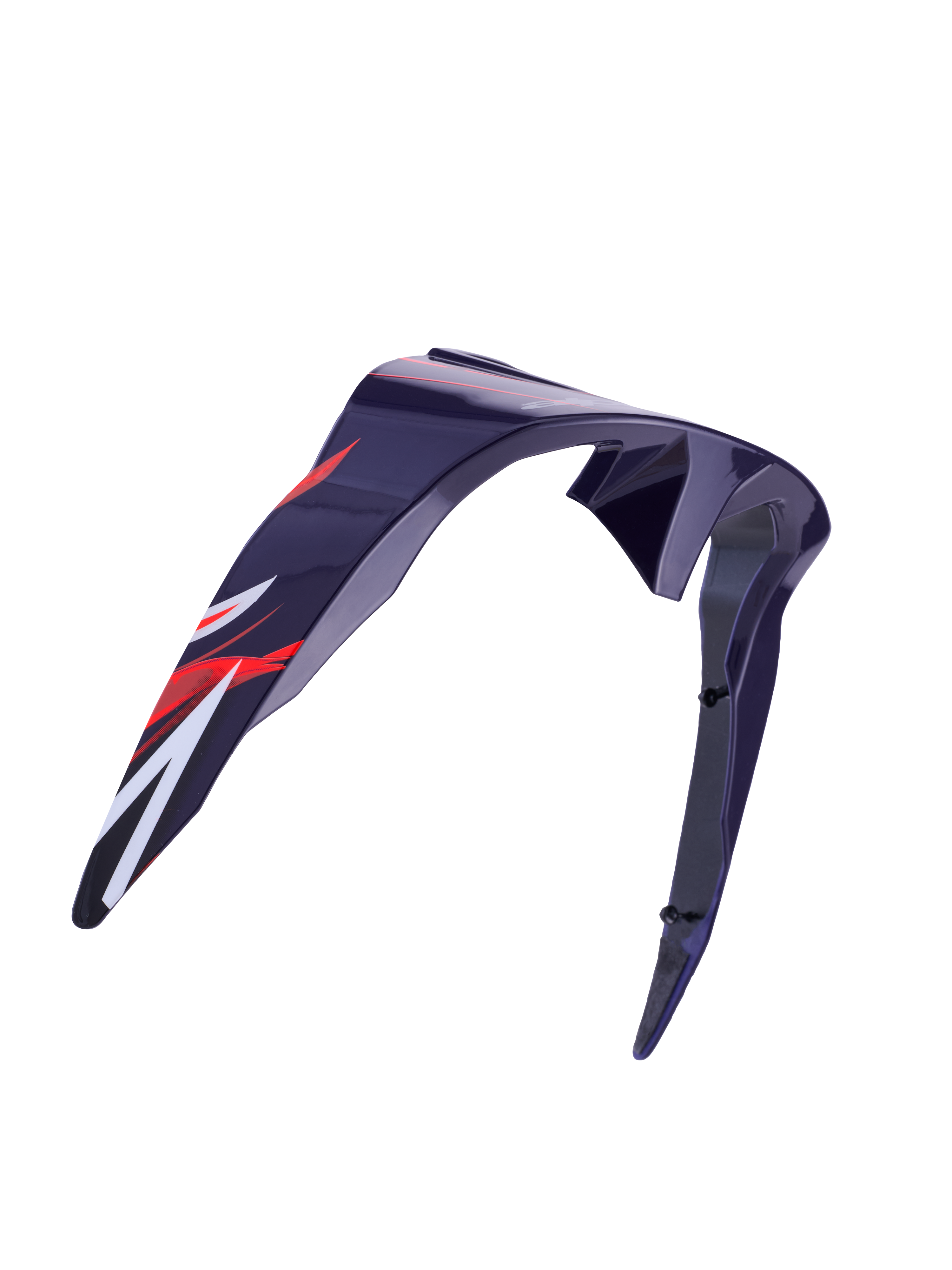 Alpinestars Supertech R10 Flyte Standard Spoiler, accessoire de casque, rouge violet brillant, design aérodynamique incurvé avec graphismes rouges et blancs, finition brillante, pièce de rechange officielle