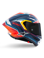 Casque Alpinestars Supertech R10 Acosta Édition Limitée, casque de moto racing intégral, bleu, rouge et blanc, certifié ECE 22.06, DOT et FIM, construction en carbone composite