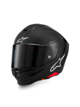 Casque Alpinestars S-R7 Solid, casque de moto intégral, noir mat avec logos A-star blancs sur le front et le côté, visière teintée foncée, coque au design aérodynamique pour la course et le pilotage sportif