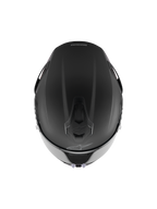 Casque Alpinestars S-R7 Solid, casque intégral de course, noir mat, vue de dessus montrant la construction aérodynamique de la coque, les ports de ventilation intégrés et le logo Alpinestars discret.