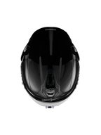 Casque Alpinestars S-R7 Solid, casque de moto intégral, noir brillant, vue de dessus montrant la coque aérodynamique, les orifices de ventilation et une finition brillante et épurée