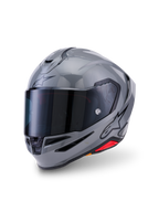 Casque Alpinestars S-R7 Solid, casque de moto intégral, gris brillant, doté d'une visière teintée foncée, d'une coque aérodynamique avec spoiler intégré, de ports de ventilation et d'un logo Alpinestars noir sur le côté