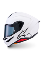 Alpinestars S-R7 Solid Helmet, casque de moto intégral, blanc brillant, coque aérodynamique épurée avec un spoiler arrière intégré, visière transparente et multiples ports de ventilation, équipement de protection haute performance pour le sport et la course