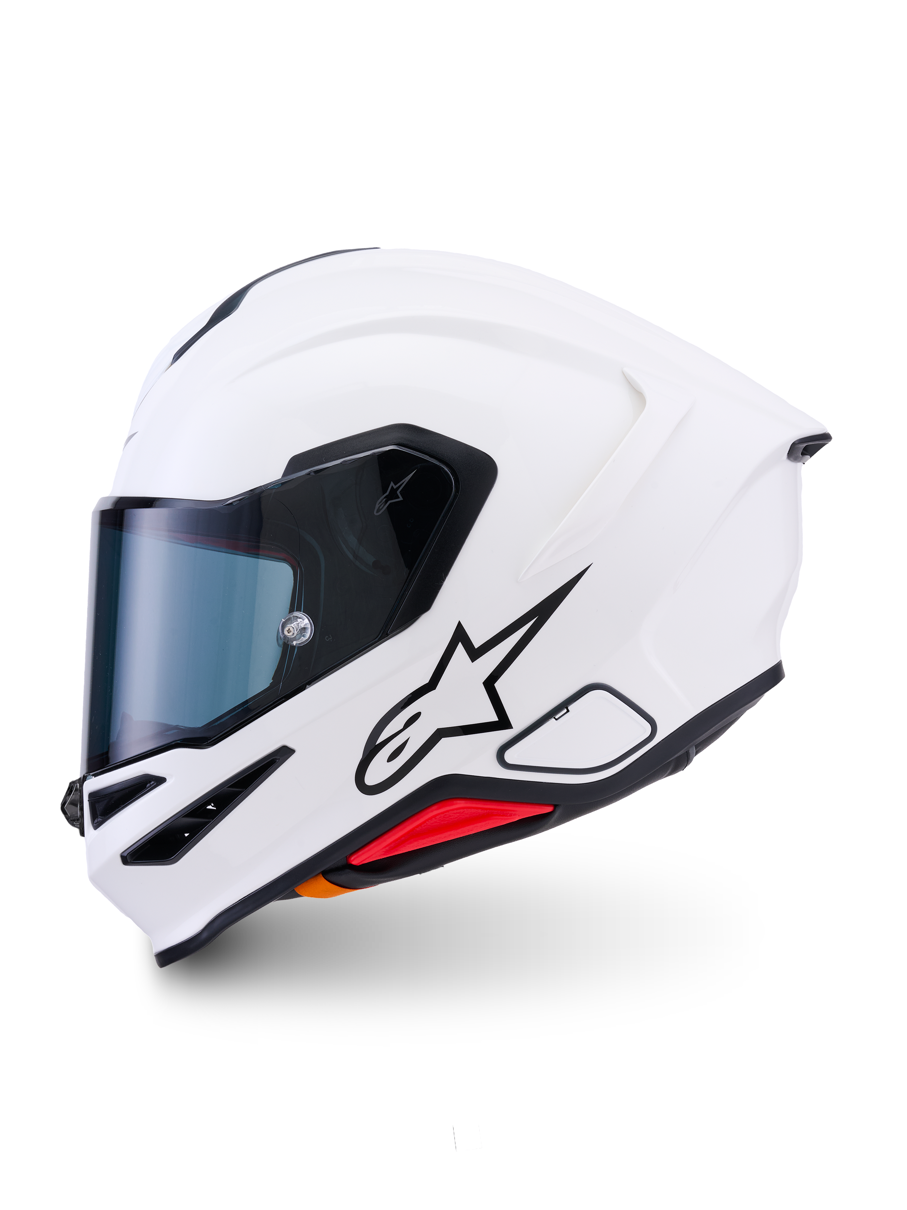 Alpinestars S-R7 Solid Helmet, casque de moto intégral, blanc brillant, coque aérodynamique épurée avec un spoiler arrière intégré, visière transparente et multiples ports de ventilation, équipement de protection haute performance pour le sport et la course