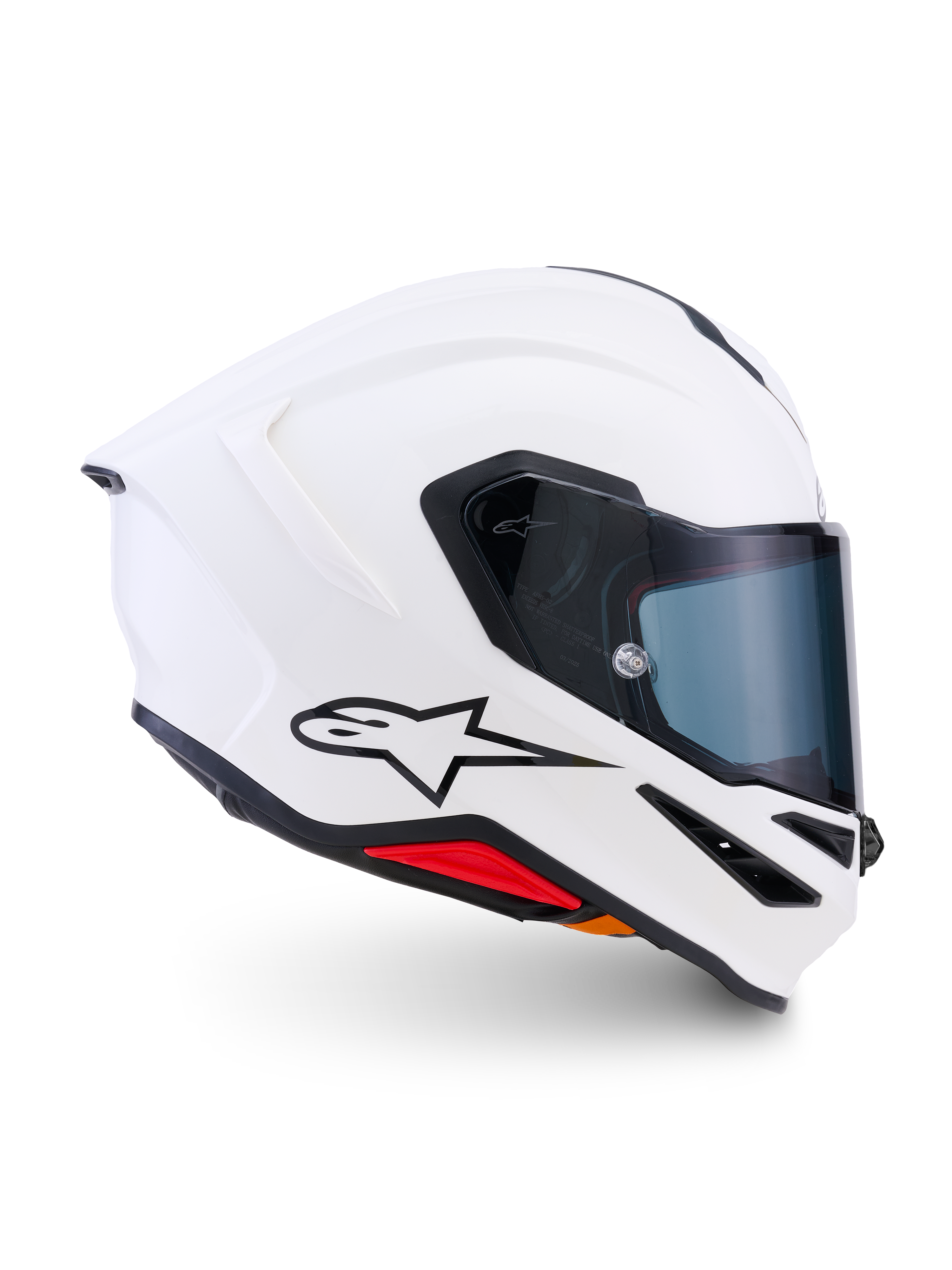 Alpinestars S-R7 Solid Helmet, casque de moto intégral, blanc brillant, coque aérodynamique avec spoiler arrière intégré et visière transparente, construction légère en composite de carbone pour des performances sur piste et sur route
