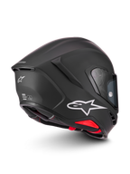 Casque S-R7 Solid d'Alpinestars, casque de moto noir mat, logo Astar blanc et détails intérieurs rouges, certifié ECE 22.06 et DOT pour la piste et la route