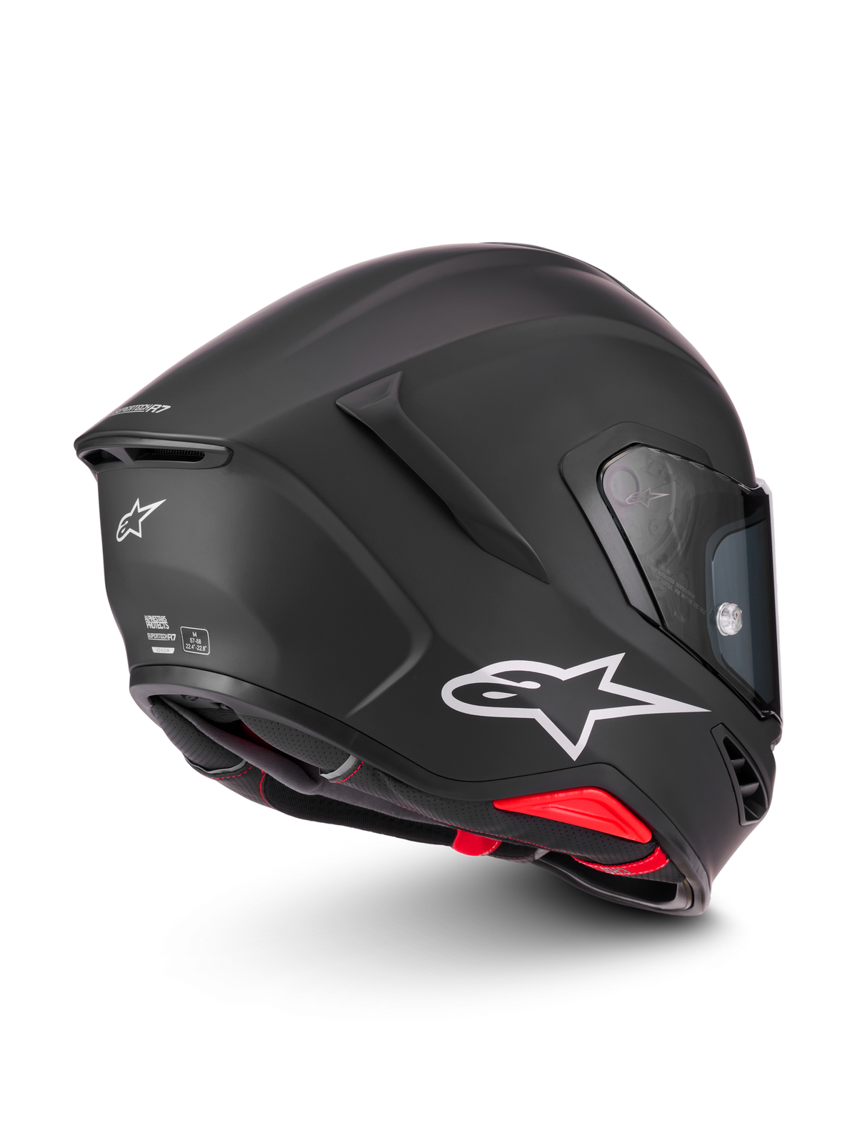 Casque S-R7 Solid d'Alpinestars, casque de moto noir mat, logo Astar blanc et détails intérieurs rouges, certifié ECE 22.06 et DOT pour la piste et la route