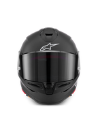 Alpinestars Casque S-R7 Solid ECE 22.06, casque de moto intégral noir mat, vue de face avec visière teintée, logo Astar blanc et construction en composite de carbone