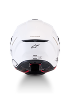 Alpinestars Casque ECE 22.06 S-R7 Solid, casque moto road, blanc brillant, vue de dos montrant l'extracteur d'air, le logo A-star et l'étiquette de certification ECE 22.06