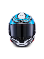 Alpinestars S-R7 Zeal Helmet, full-face motorcycle racing helmet, Black, Blue, and White Glossy, carbon construction with ECE 22.06 certification