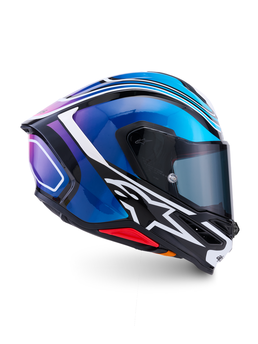 Alpinestars S-R7 Zeal Helmet ECE 22.06, full face motorcycle racing helmet, Black, Blue, and White Glossy, carbon construction