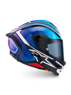 Alpinestars S-R7 Zeal Helmet ECE 22.06, full face motorcycle racing helmet, Black, Blue, and White Glossy, carbon construction