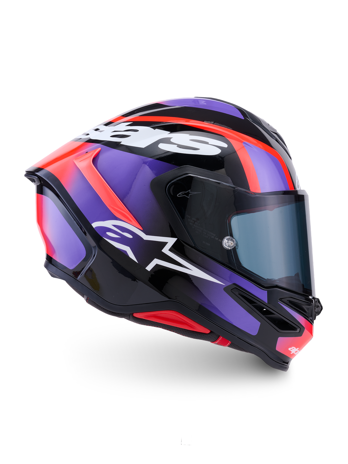 Alpinestars S-R7 Lumen, casque de moto intégral racing, noir, violet, rouge et blanc, construction en carbone, certifié ECE