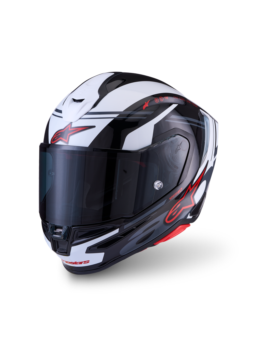 Alpinestars S-R7 A-Core Helmet ECE 22.06, road motorcycle full face helmet, Black, White and Red Glossy, ECE certified carbon composite construction