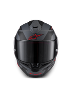 Casque S-R7 A-Core ECE 22.06 d'Alpinestars, casque intégral de moto racing, noir, gris et rouge, vue de face avec ventilation aérodynamique et visière claire