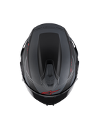 Casque Alpinestars S-R7 A-Core ECE 22.06, casque de moto racing intégral, vue de dessus montrant le spoiler aérodynamique et les ventilations, noir mat, gris et rouge