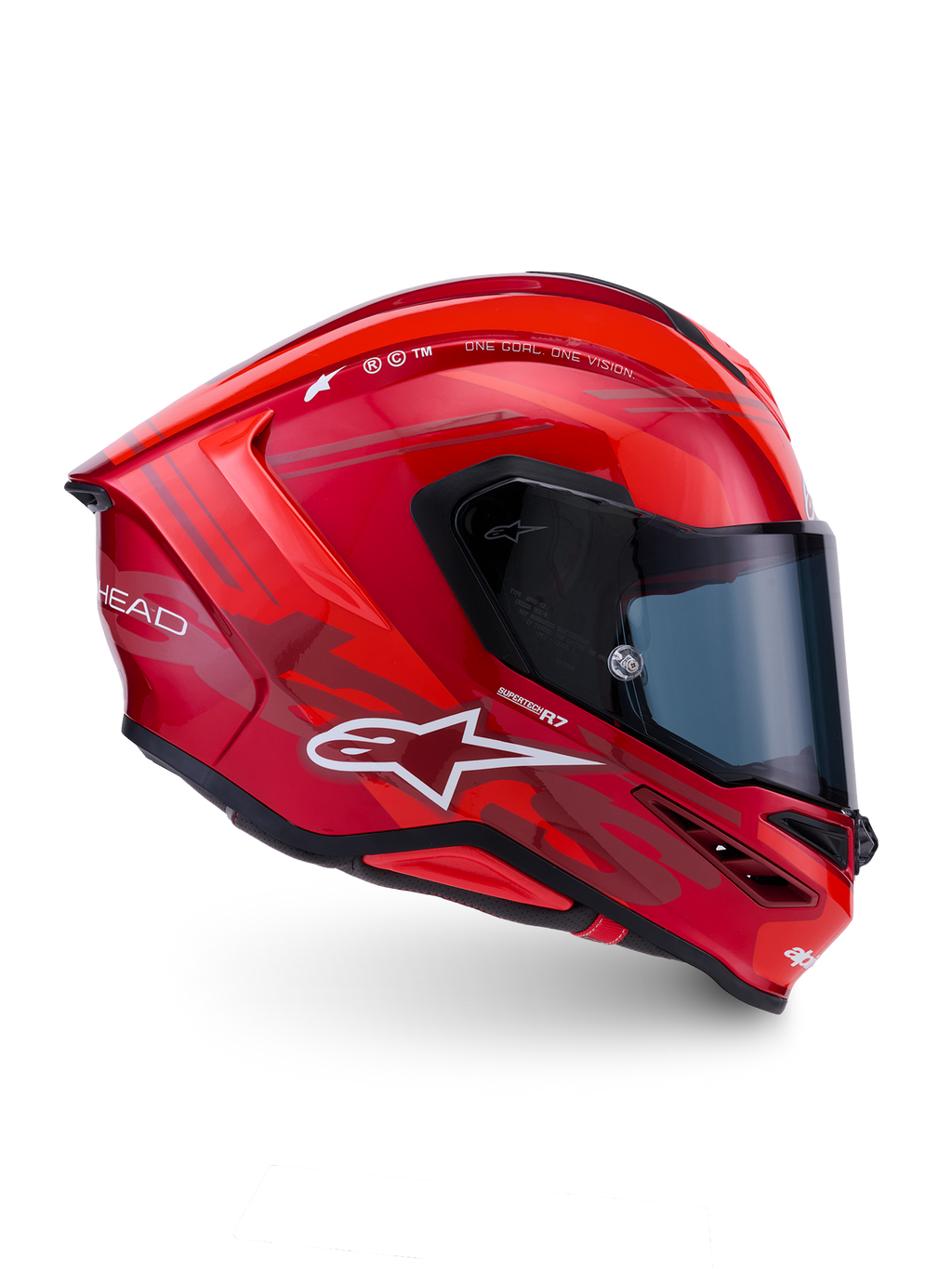 Casque S-R7 A-Core d'Alpinestars, casque de moto racing intégral, rouge et blanc brillant avec spoiler aérodynamique et certification ECE