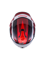 Alpinestars S-R7 Kinetis Helmet, full-face road racing helmet, Black, Red, and White glossy finish, top-down view showing aerodynamic design and carbon composite construction