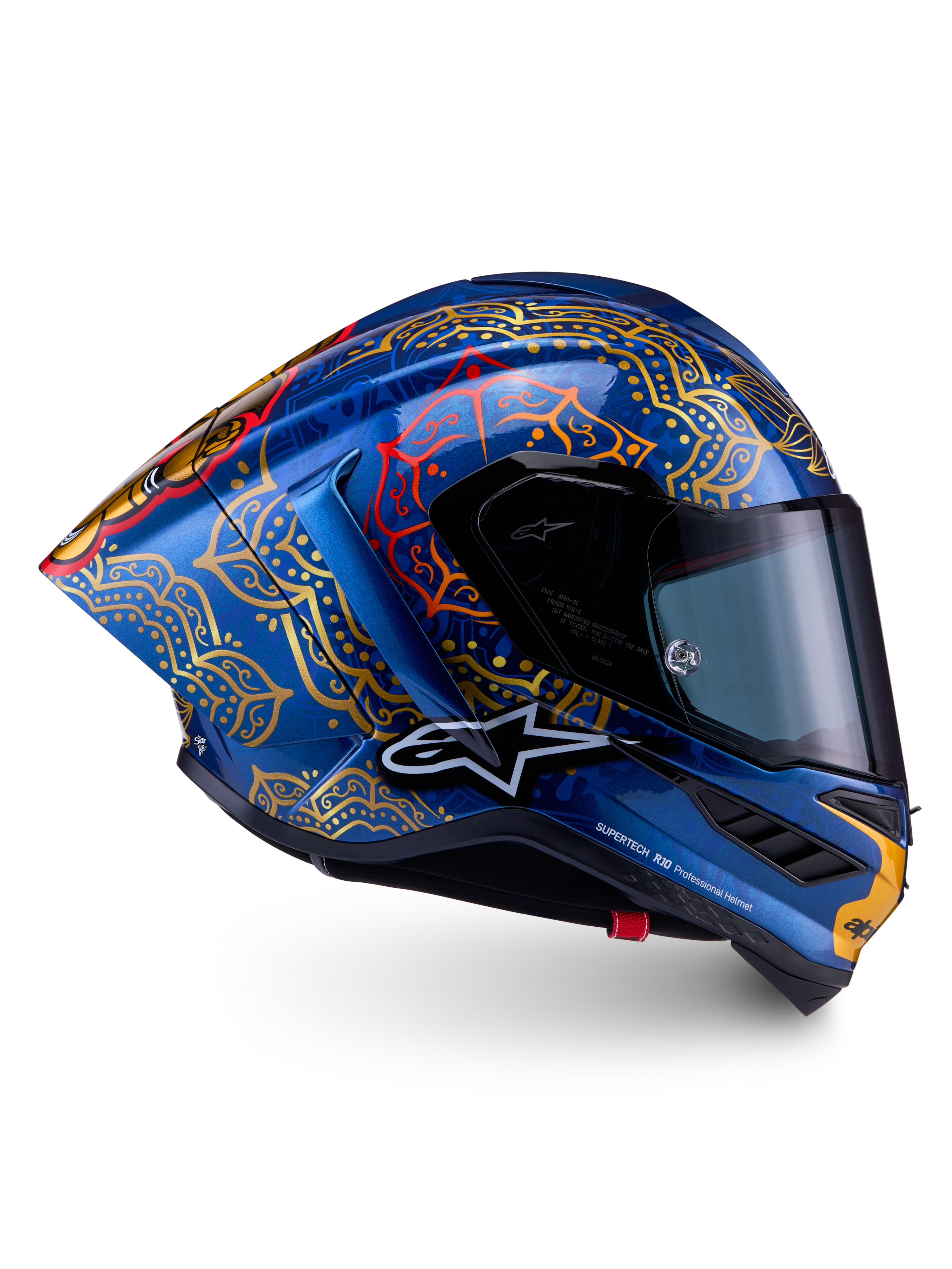 Alpinestars Supertech R10 Martinator Thai, casque de course MotoGP, bleu et doré, coque en carbone, certifié FIM