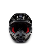 Casque Supertech M10 Solid ECE 22.06, casque de motocross noir carbone brillant, vue de face avec intérieur rouge et ouvertures de ventilation