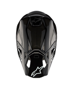 Casque Alpinestars Supertech M10 Solid ECE 22.06, casque de motocross noir carbone brillant, vue arrière avec coque en carbone, aérations et logo Alpinestars, certifié ECE