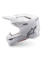 Alpinestars Supertech M10 Solid ECE 22.06, casque de motocross intégral blanc brillant avec logo noir, profil latéral et multiples ouvertures de ventilation