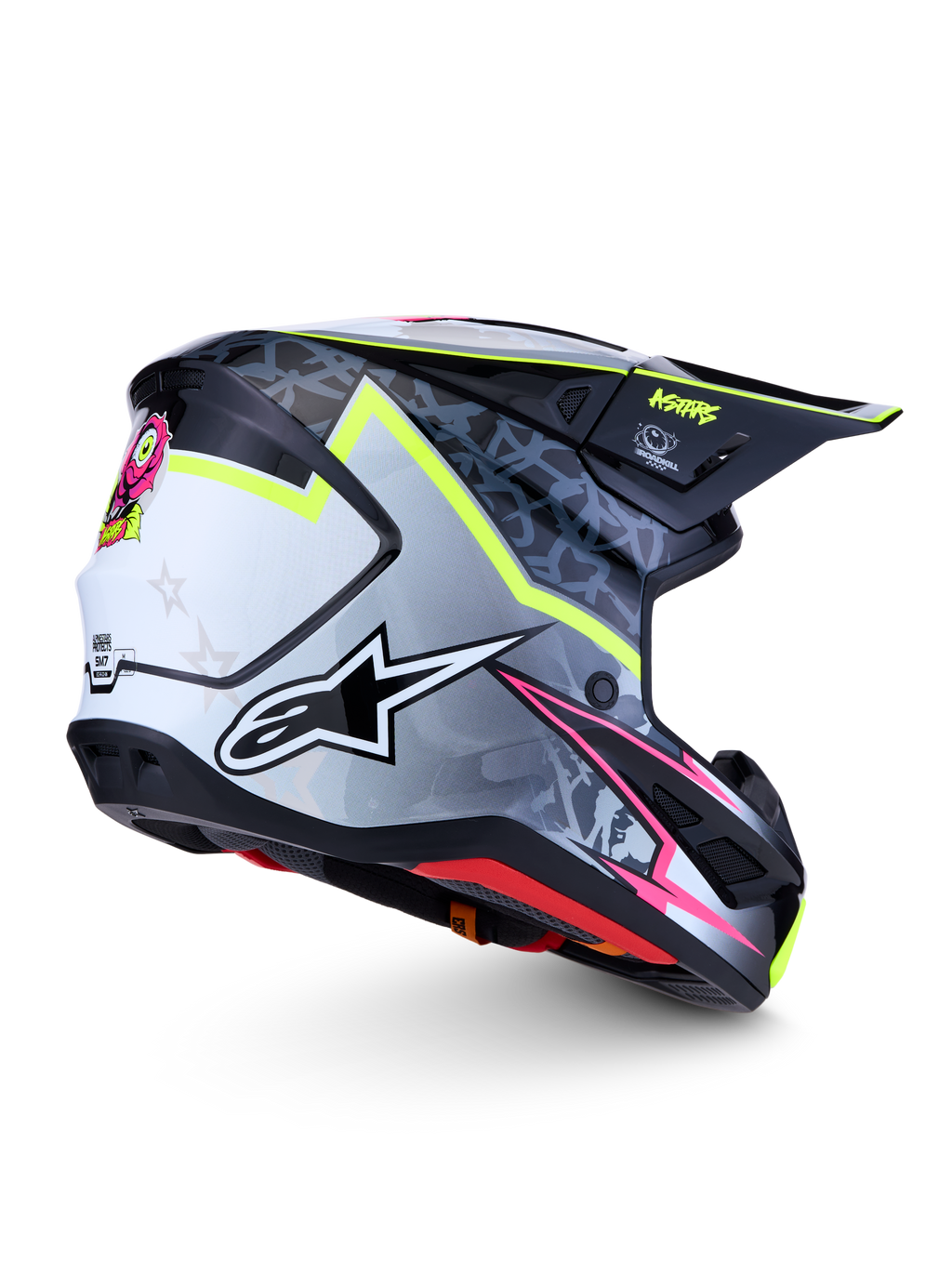 Alpinestars S-M7 Blaster ECE06, casque de course motocross noir et gris avec accents jaunes fluorescents, certifié ECE 22.06.