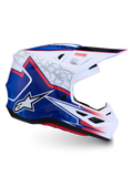 Casque Alpinestars S-M7 Blaster, casque de motocross blanc, bleu et rouge, coque composite, certifié ECE 22.06