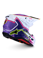 Casque Alpinestars S-M7 Blaster, équipement de motocross violet, rose et blanc brillant, coque aérodynamique, certifié ECE 22.06
