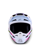 Alpinestars S-M7 Blaster ECE06, casque de motocross tout-terrain, blanc avec graphismes violets et roses, certifié ECE 06