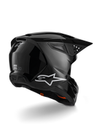 Alpinestars S-M3 Solid Helmet, Motocross Helmet, Black Glossy, featuring a thermo-injected shell, integrated visor, and high-flow ventilation system, sleek professional design for off-road and enduro riding.